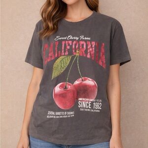 Vintage Threadz Cherry Graphic Print Short Sleeve T-Shirt Gray Size Medium